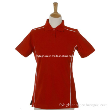 Women's Red Color Strip Style Polo Shirts